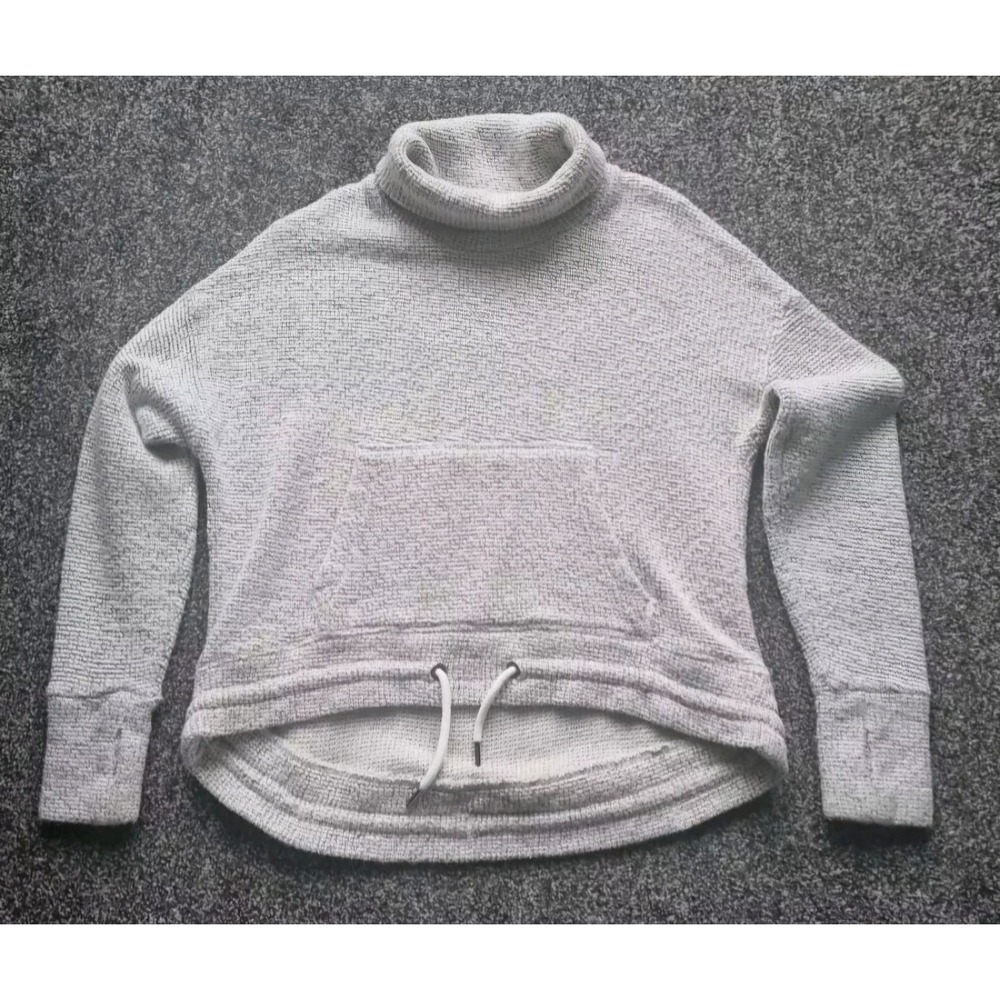 Sweaty Betty Restful Boucle Funnel Cowl Neck Jumper Sweater Large White Pockets